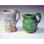 Wade Heath bunny jug, 19cm high, together with Wedgwood green glaze jug with hunting scene
