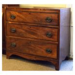 George III inlaid mahogany chest of three long drawers, 85cm x 43cm x 81cm high Condition: