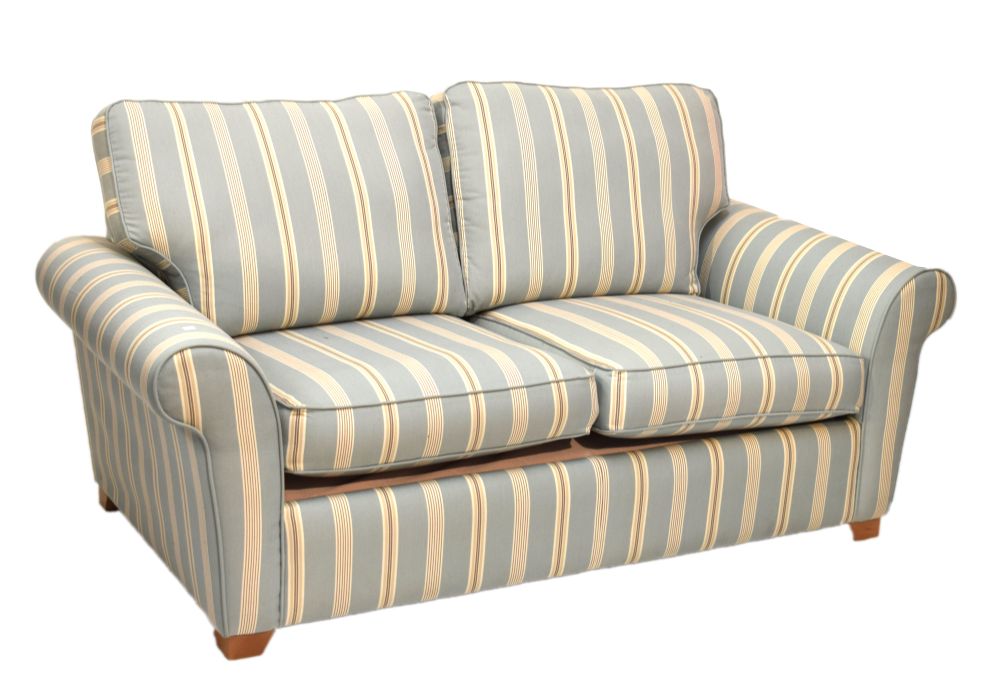 TR Hayes Ltd 'Falmouth' duck egg ticking stripe two seater sofa bed and two armchairs Condition: **