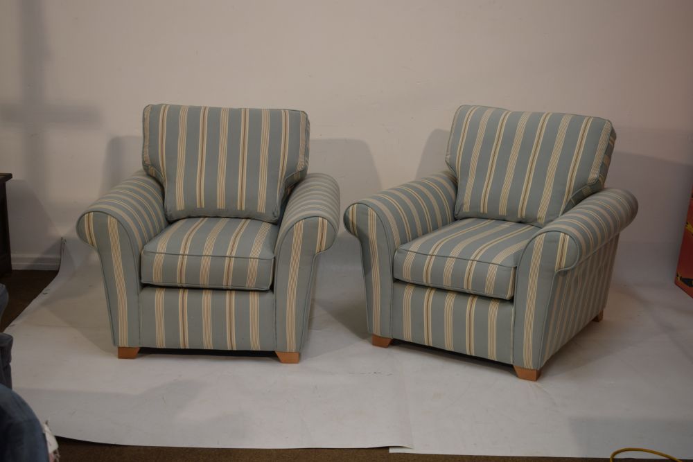 TR Hayes Ltd 'Falmouth' duck egg ticking stripe two seater sofa bed and two armchairs Condition: ** - Image 7 of 11