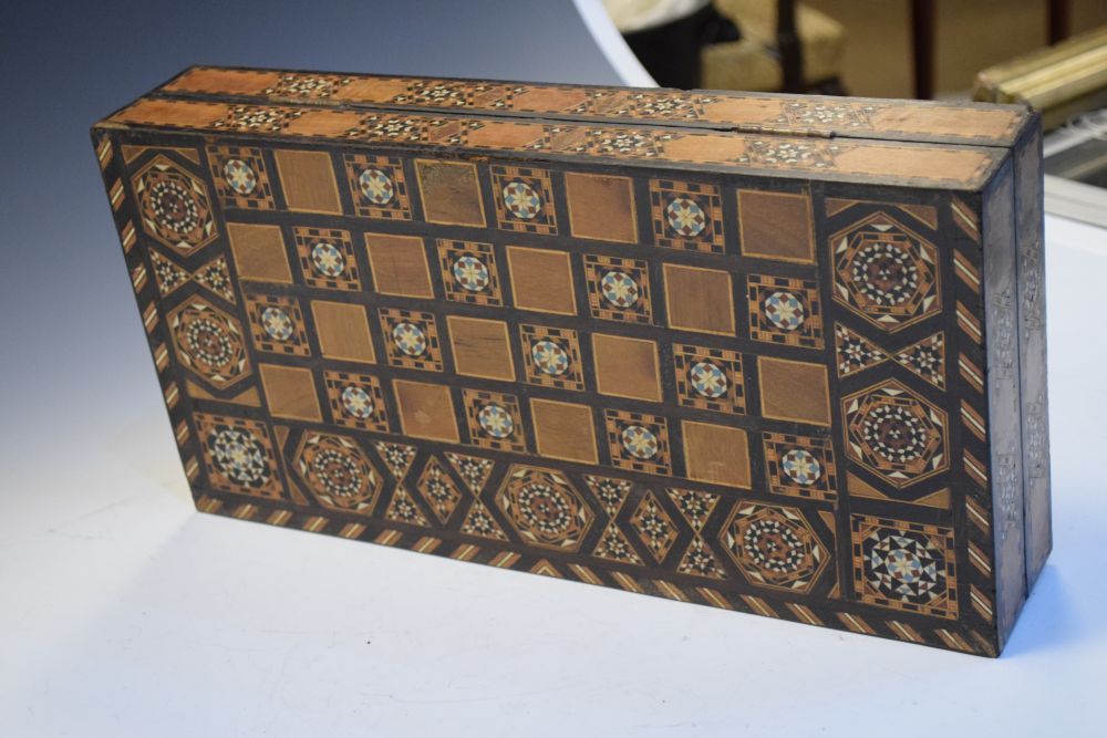 Middle Eastern backgammon board, with inlaid decoration, 40cm wide Condition: Damage to the inlaid - Image 6 of 9