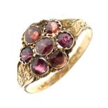 Rare Victorian 12ct gold dress ring set cluster of seven red garnet-coloured stones, possibly