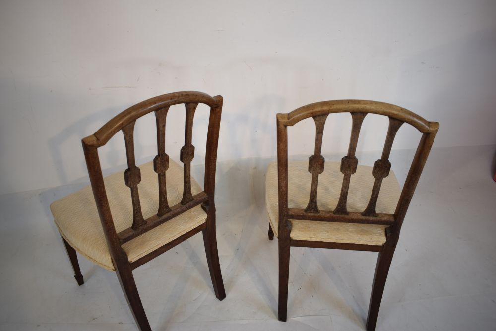 Pair of Sheraton style dining chairs with over stuffed seats Condition: Fading and stains to tops of - Image 4 of 6