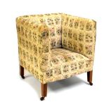 Early 20th Century square backed armchair Condition: Wear, discolouration, staining to the chintz