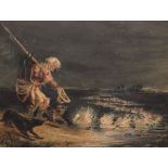 Follower of Richard Doyle (1824-1884) - Watercolour - Poacher encountering will o' the wisp, bears