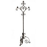 Wrought iron floor standing three-branch standard lamp, 168cm high Condition: General wear including