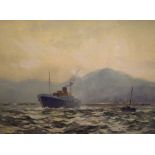 W.M. Fraser (Early 20th Century) - Coastal scene with steam/sail ship and fishing boats on a