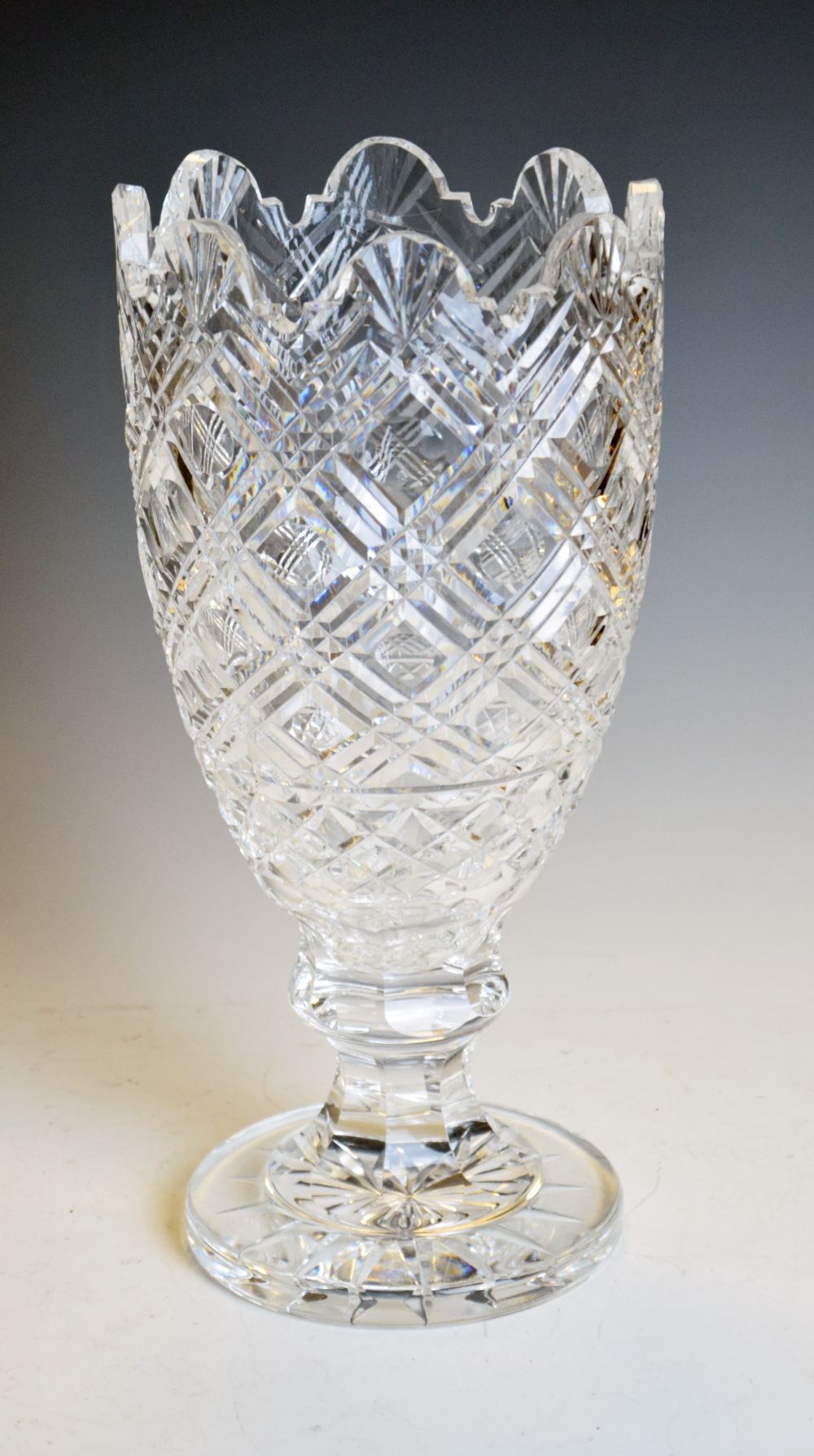Waterford crystal cut glass vase, etched mark to base, 34cm high Condition: **Due to current