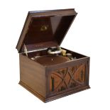 HMV oak cased table top wind-up gramophone, 45cm wide Condition: while we do not guarantee