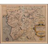 Hand coloured engraved map of Merionith, 28cm x 33.5cm, framed and glazed Condition: General