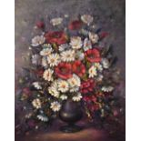 Continental School - Oil on board - Still life with flowers, indistinctly signed lower right and
