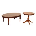 Modern mahogany oval coffee table with quartered top, 110cm x 75cm x 40cm high, together with an