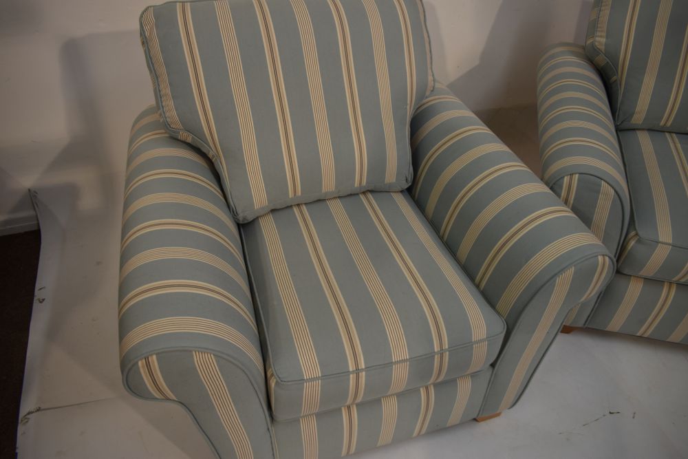 TR Hayes Ltd 'Falmouth' duck egg ticking stripe two seater sofa bed and two armchairs Condition: ** - Image 9 of 11