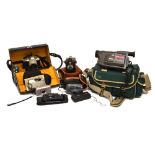 Cameras - Assorted equipment to include Pentax MZ-3, Panasonic VX9 video camera, vintage Gevabox