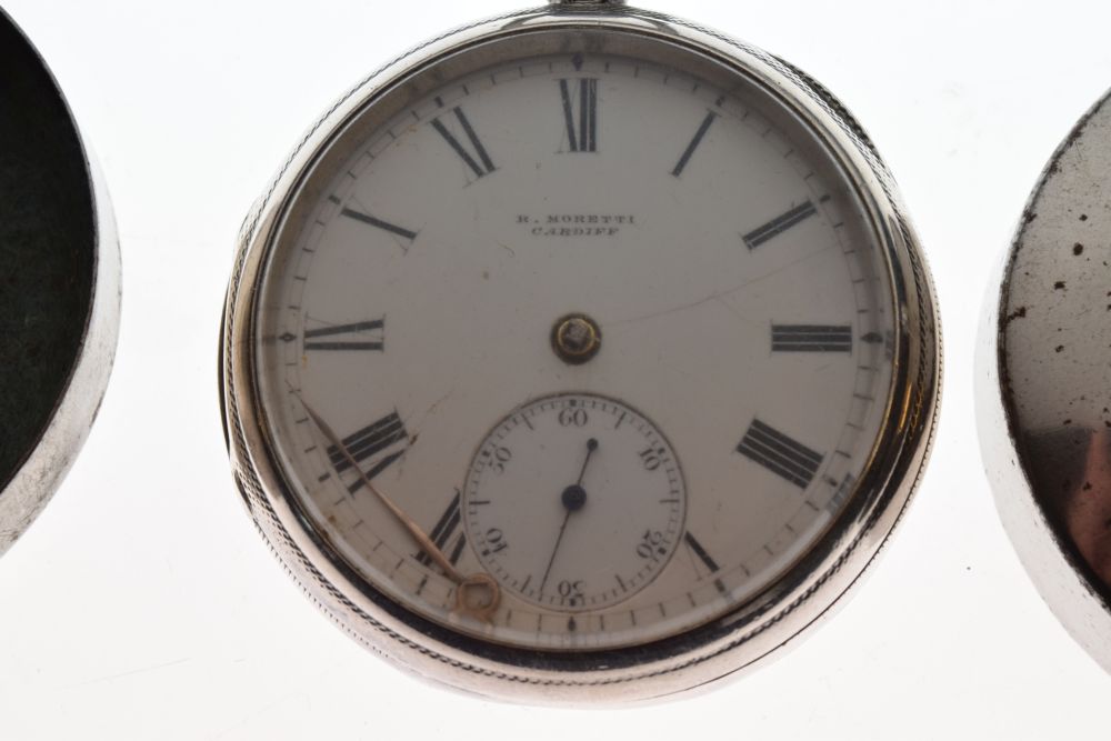 Welsh Interest - Victorian silver-cased open-face pocket watch, R. Moretti, Cardiff, white Roman - Image 2 of 9