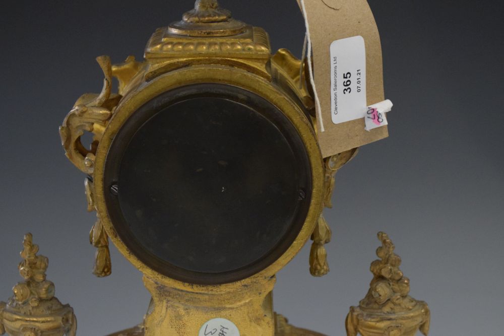 19th Century French porcelain mounted gilt metal mantel clock, 36cm high Condition: Sold as seen, - Image 7 of 11