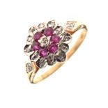 9ct gold cluster ring set white and ruby-coloured stones, size O½, 3g gross approx Condition: **