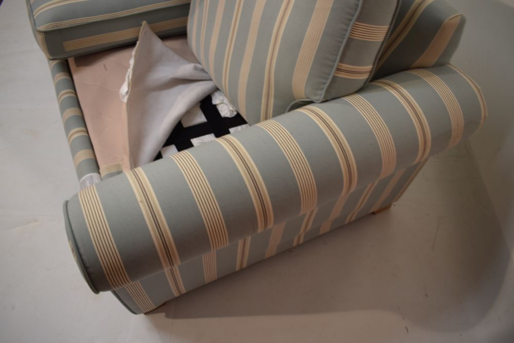 TR Hayes Ltd 'Falmouth' duck egg ticking stripe two seater sofa bed and two armchairs Condition: ** - Image 4 of 11