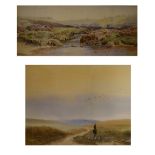 W.S. Morrish (Late 19th Century) - Watercolour - Valley landscape with angler and cattle, signed and