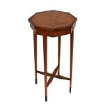 Edwardian satinwood occasional table or stand, 35cm diameter x 70cm high Condition: Losses to veneer