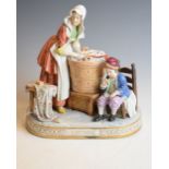20th Century Continental Capodimonte porcelain figural group of a washerwoman with child, crowned