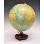 Philips 13.5-inch terrestrial globe on oak base, 46cm high Condition: Staining especially to edges