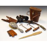 Quantity of miscellanea to include cased pair of binoculars, kukri knife, silver dressing table