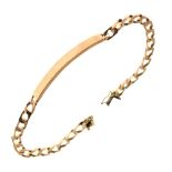 9ct gold identity bracelet of filed curb link design with vacant name bar, 22cm long approx, 11.8g