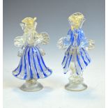 Pair of Murano glass figures internally decorated with latticinio and gold aventurine inclusions,