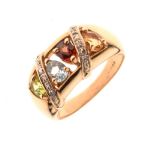 9ct gold dress ring set four various faceted teardrop-shaped semi-precious stones, size O, 4.3g