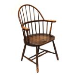Late 19th Century elm and ash stick back Windsor elbow chair Condition: Wear to seat around front