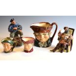 Royal Doulton 'The Foaming Quart' (HN2162), 'The Lobster Man' (HN2317) and three character jugs