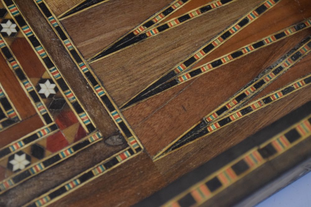 Middle Eastern backgammon board, with inlaid decoration, 40cm wide Condition: Damage to the inlaid - Image 4 of 9