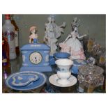 Small quantity of modern Wedgwood jasperware to include three figures modelled after The Antique,
