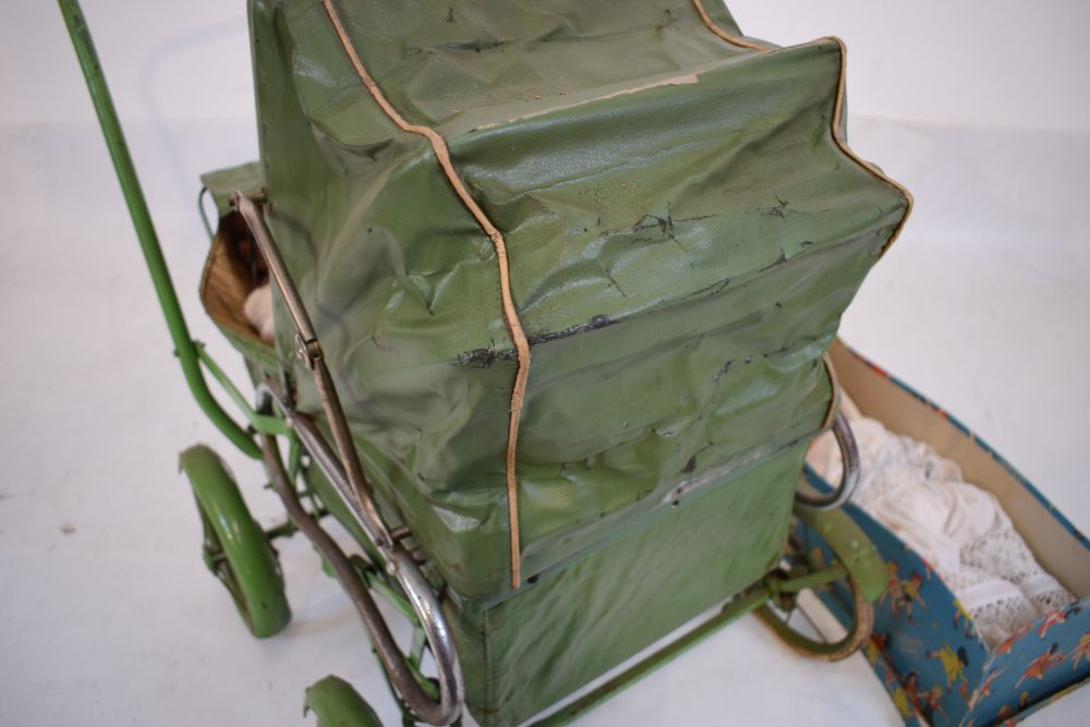 Vintage child's pram, in green, together with assorted group of bisque and other headed dolls - Image 5 of 9