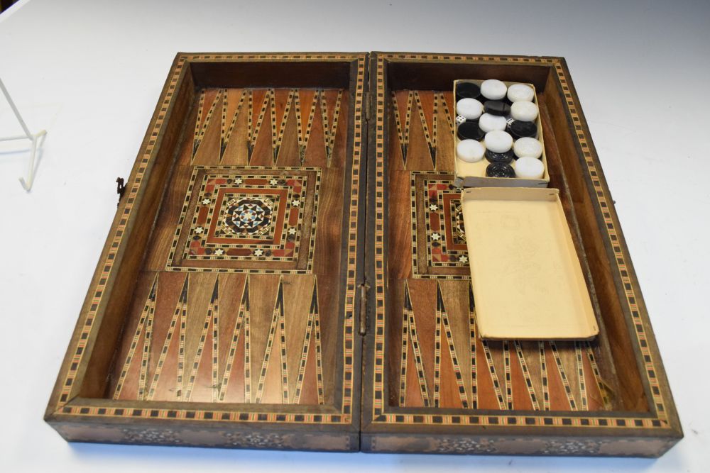 Middle Eastern backgammon board, with inlaid decoration, 40cm wide Condition: Damage to the inlaid - Image 2 of 9