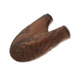 19th Century carved wooden pipe bowl having carved relief decoration of flags of the nations