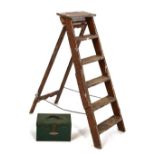 Vintage wooden step ladder of six treads, 136cm high, together with a 'Craftsman' painted metal tool