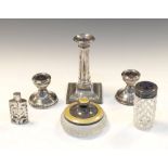 Collection of silver items to include George V silver candlestick, Sheffield 1916, 13cm tall,