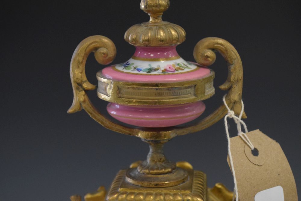 19th Century French porcelain mounted gilt metal mantel clock, 36cm high Condition: Sold as seen, - Image 6 of 11