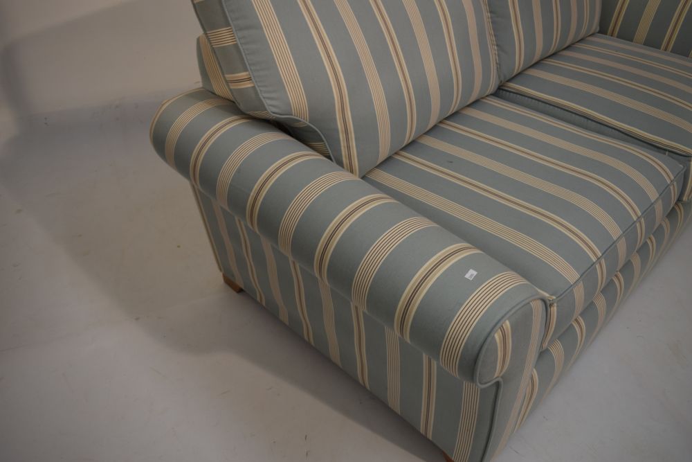 TR Hayes Ltd 'Falmouth' duck egg ticking stripe two seater sofa bed and two armchairs Condition: ** - Image 2 of 11