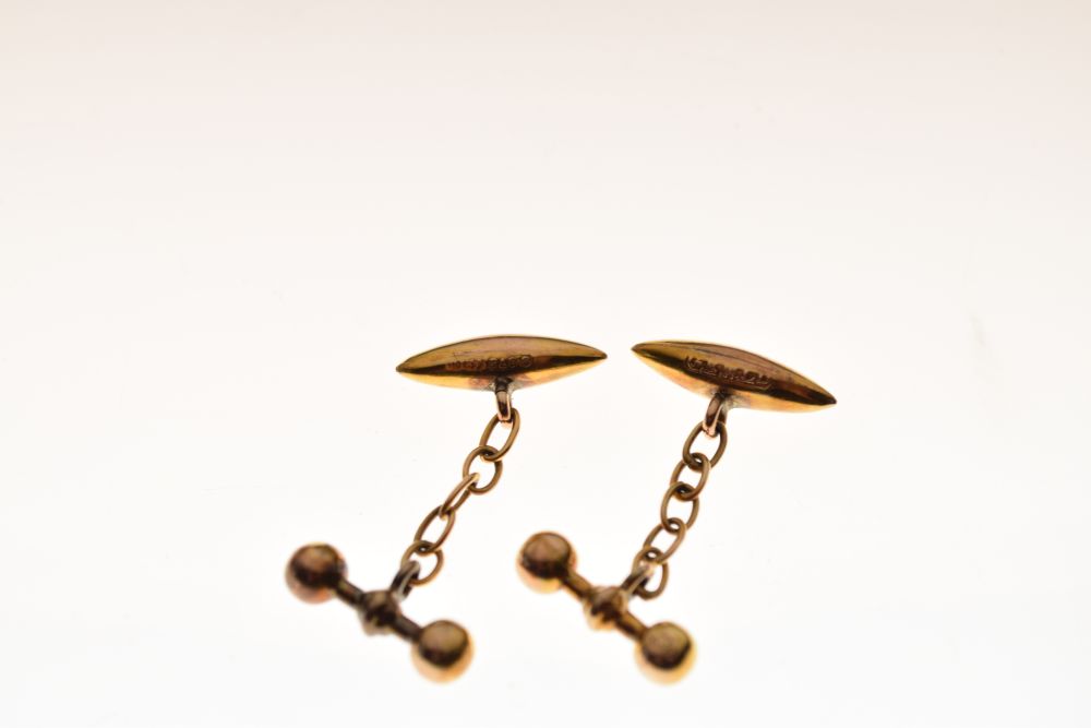 Cased pair of 9ct gold cufflinks, each with engraved canted oblong panel, together with a matching - Image 3 of 6