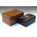 Victorian inlaid sewing box, 27.5cm wide, together with an Edwardian box Condition: Inlaid box