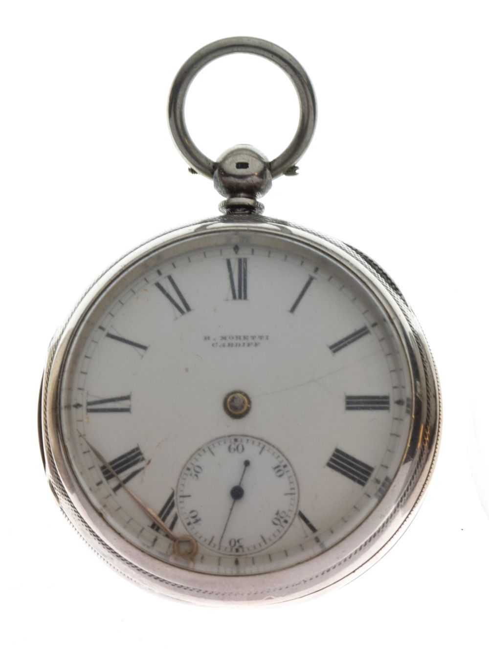 Welsh Interest - Victorian silver-cased open-face pocket watch, R. Moretti, Cardiff, white Roman