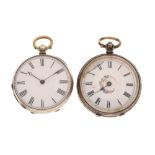 Continental white metal open-face pocket watch, white Roman dial, case back stamped Fine Silver,
