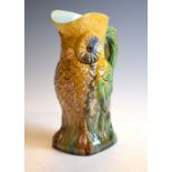 Majolica glaze relief moulded owl jug, 19.5cm high Condition: We endeavour to mention any post-