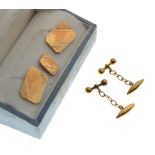 Cased pair of 9ct gold cufflinks, each with engraved canted oblong panel, together with a matching