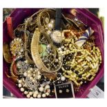 Assorted costume jewellery to include bead necklaces, brooches, dress watches etc Condition: