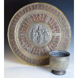 Late 19th/early 20th Century Indian brass copper and silvered circular plaque decorated with