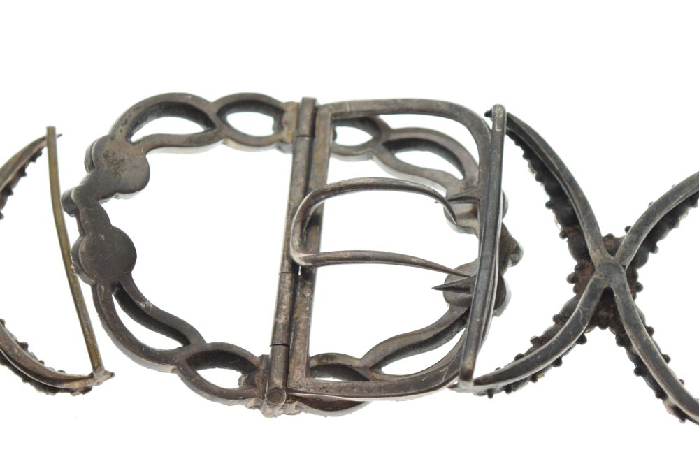 Pair of paste-set white metal shoe buckles, 3.9cm approx, together with a similar belt buckle, 5.5cm - Image 7 of 8